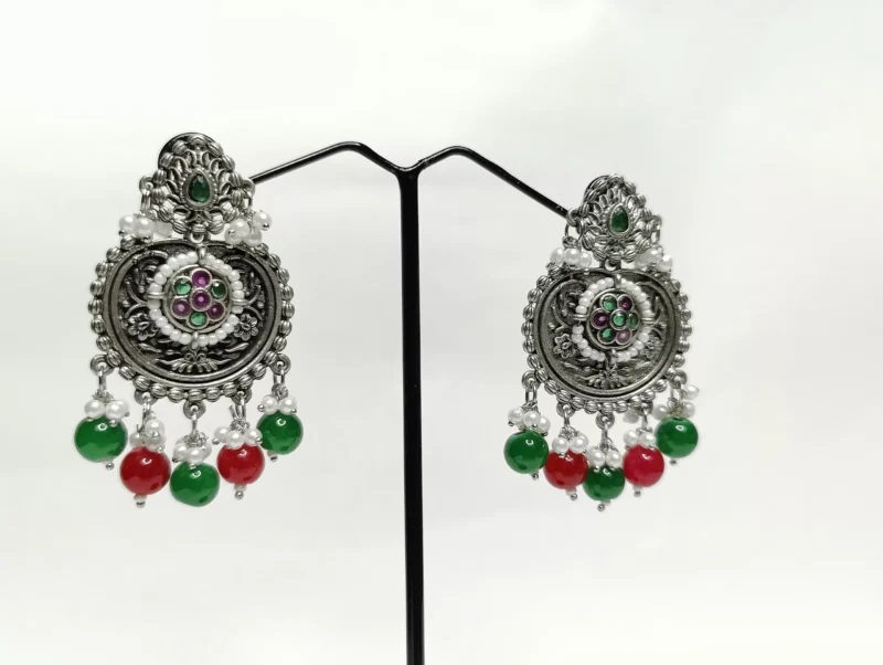 Jewellery Oxidised Pearls Beads Pearls Floral Ethnic Drop Earrings For Women & Girls