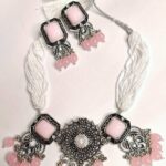 Oxidized Pink and Silver Necklace Set