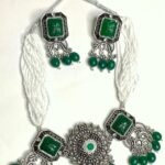 Necklace Set Green and Silver Oxidized