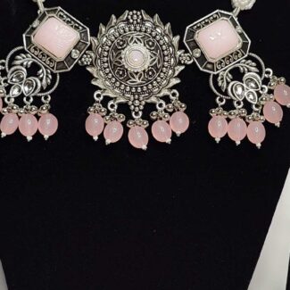 Oxidized Pink and Silver Necklace Set