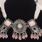 Oxidized Pink and Silver Necklace Set