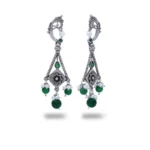 oxidized-silver-toned-green-stone-studded-geometric-drop-earrings