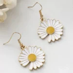 White Chamomile Flower Metal Fashion Earrings