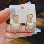 Heart Pearl and Diamond Earrings