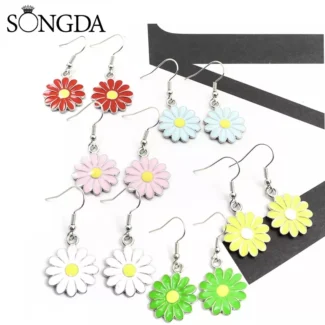 White Chamomile Flower Metal Fashion Earrings