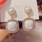 Square pearl and diamond earrings