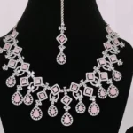 American Diamond Necklace Set Pink