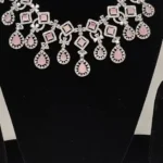 American Diamond Necklace Set Pink