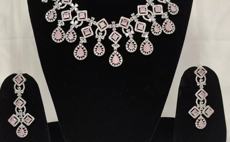 American Diamond Necklace Set Pink