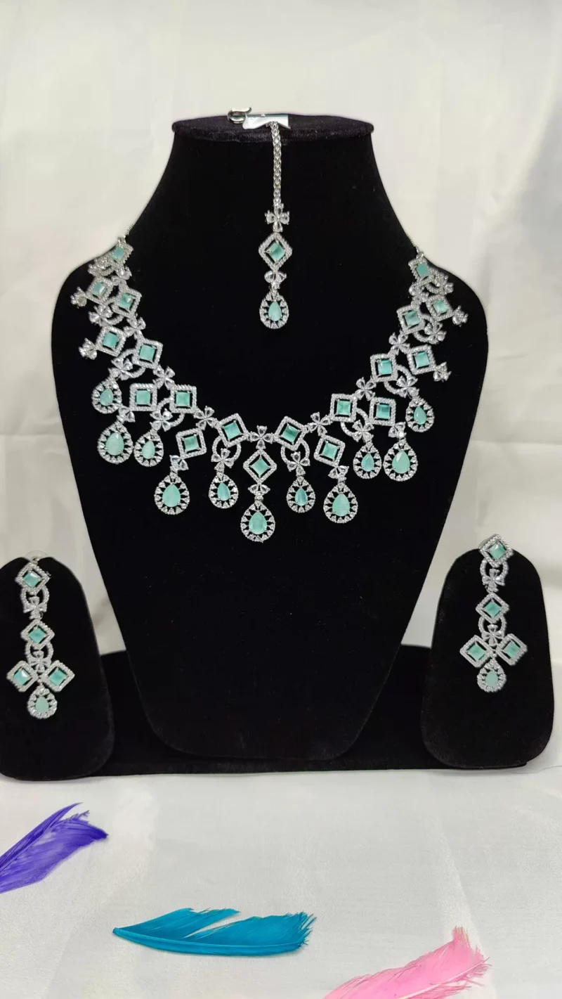 American Diamond Necklace Set Sea Green