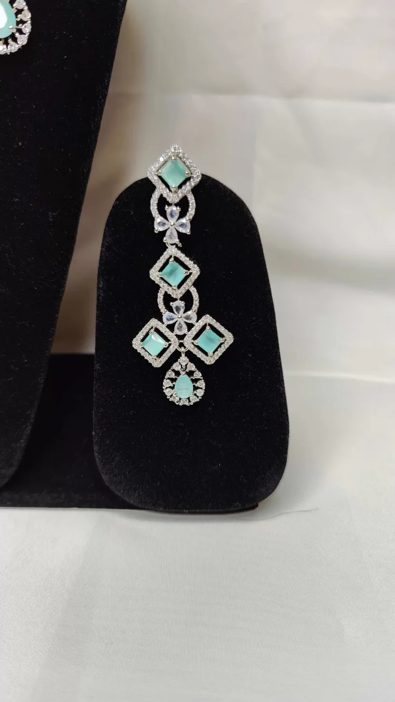 American Diamond Necklace Set Sea Green