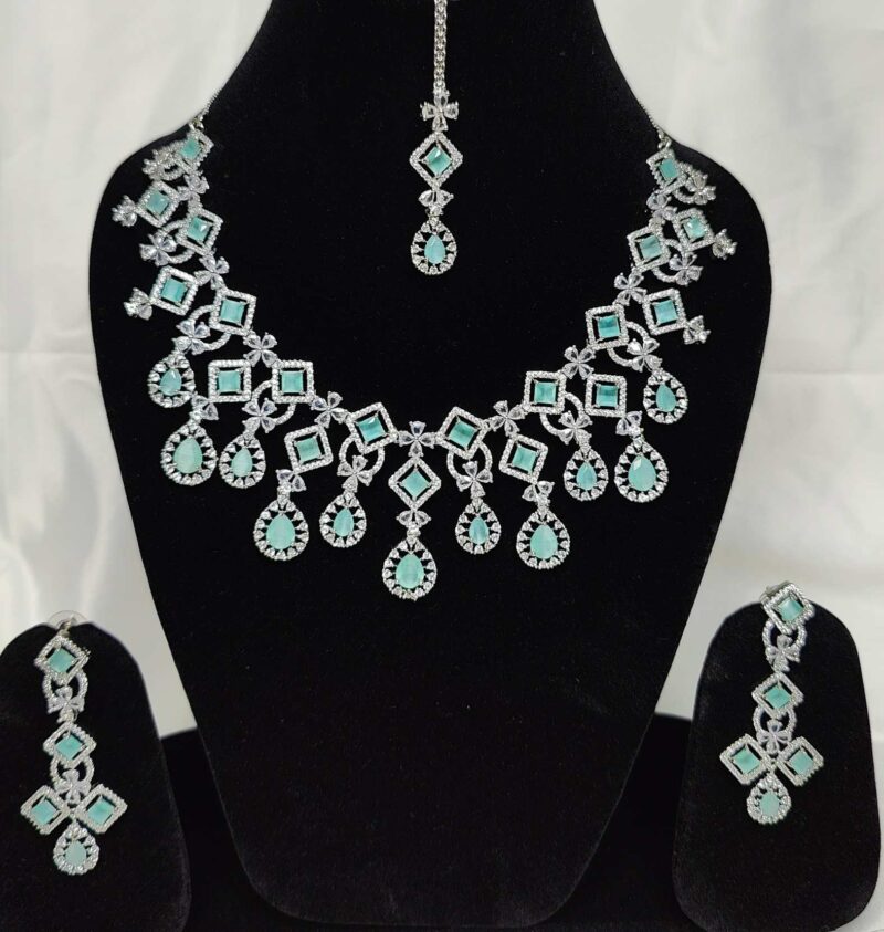 American Diamond Necklace Set Sea Green