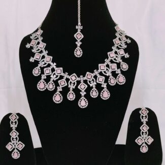 American Diamond Necklace Set Pink