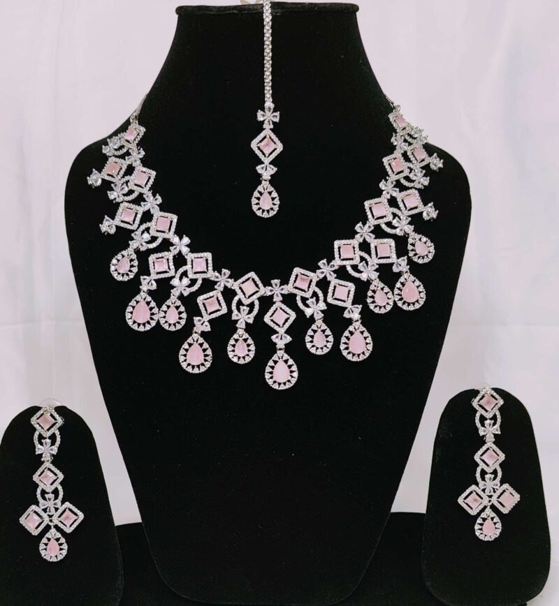 American Diamond Necklace Set Pink