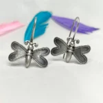 Silver oxidized dangle earrings butterfly shape