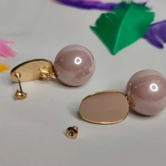 Peach Color Gold plated Pearls Drop Earrings