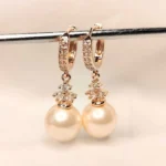 Zirconia Stone Cream Pearl Drop Earrings