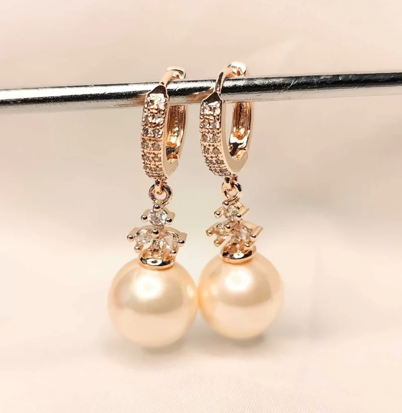 Zirconia Stone Cream Pearl Drop Earrings