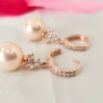 Zirconia Stone Cream Pearl Drop Earrings