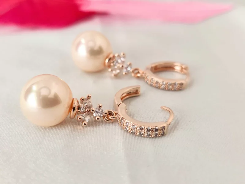 Zirconia Stone Cream Pearl Drop Earrings