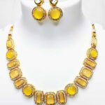 Monalisa Stone & AD Studded Necklace Set Yellow color