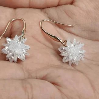 White Crystal Flower Design Drop Earrings