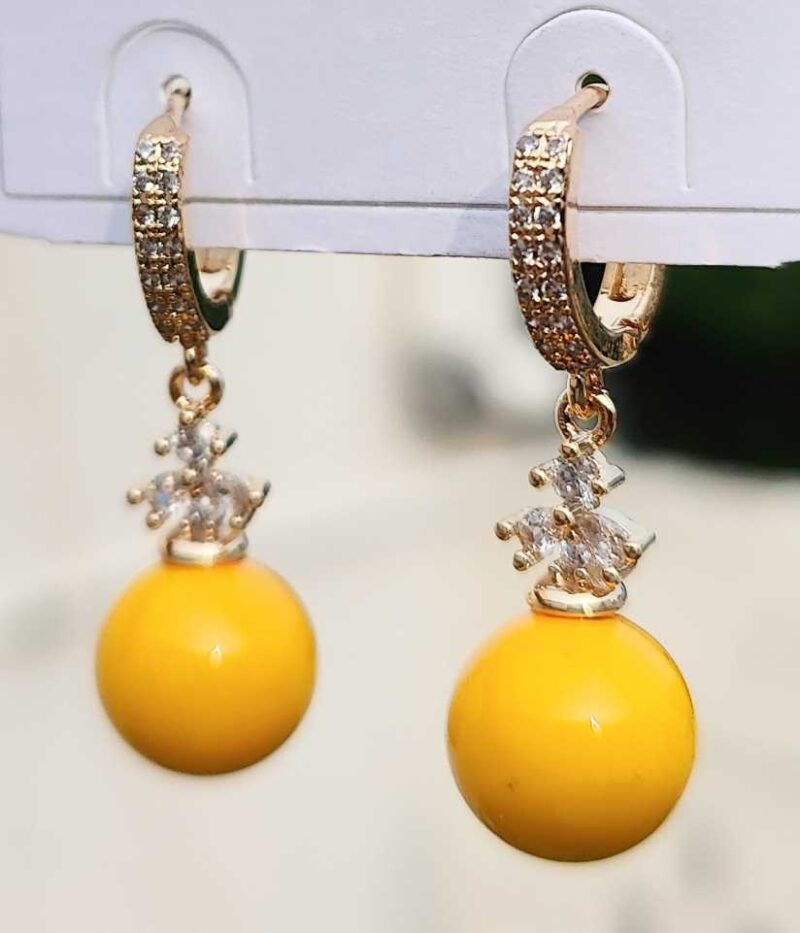 Zirconia Stone Yellow Pearl Drop Earrings