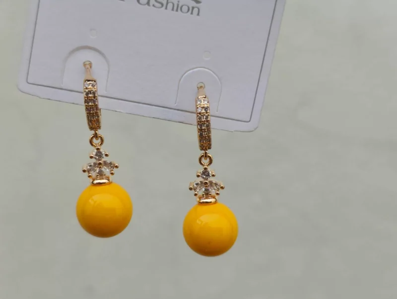 Zirconia Stone Yellow Pearl Drop Earrings