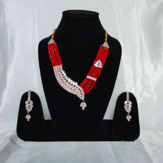 Crystal Beaded Five Line Necklace Set with AD Stones