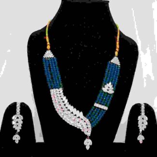 Crystal Beaded Five Line Necklace Set with AD Stones