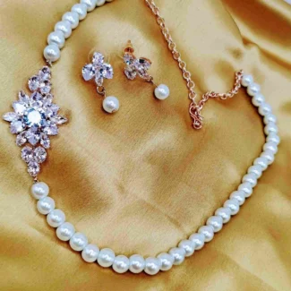 Elegant Pearl Necklace Set with Ad stones for Girls