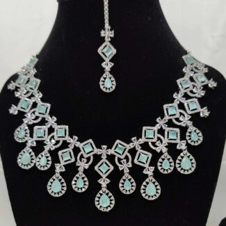 American Diamond Necklace Set Sea Green