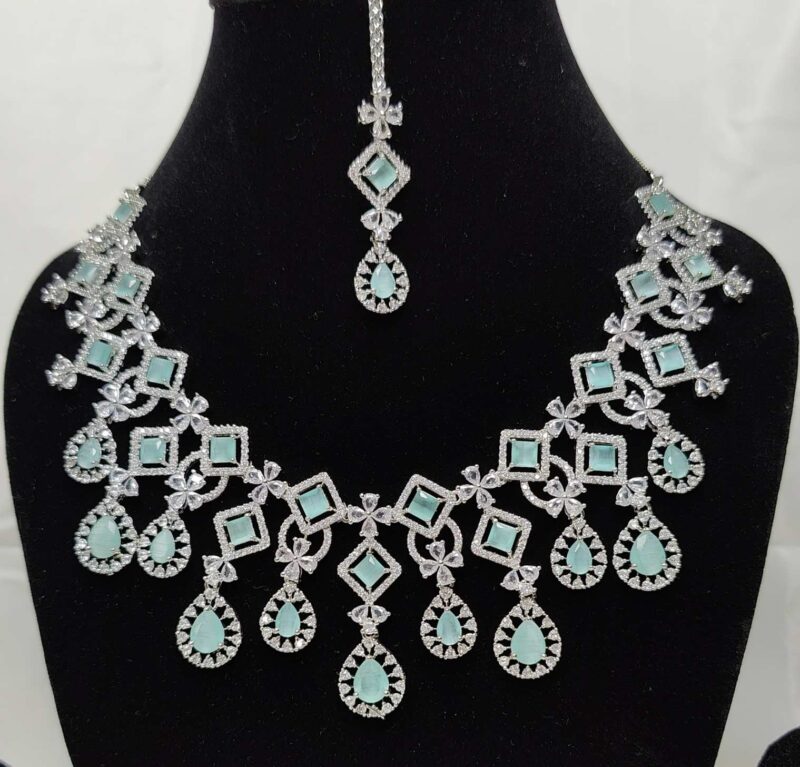 American Diamond Necklace Set Sea Green