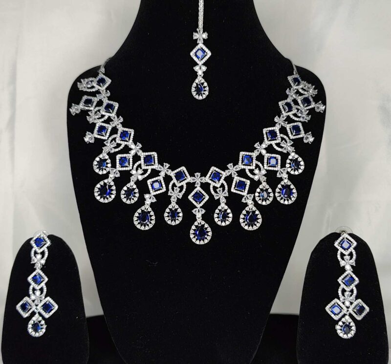 American Diamond Necklace Set Blue