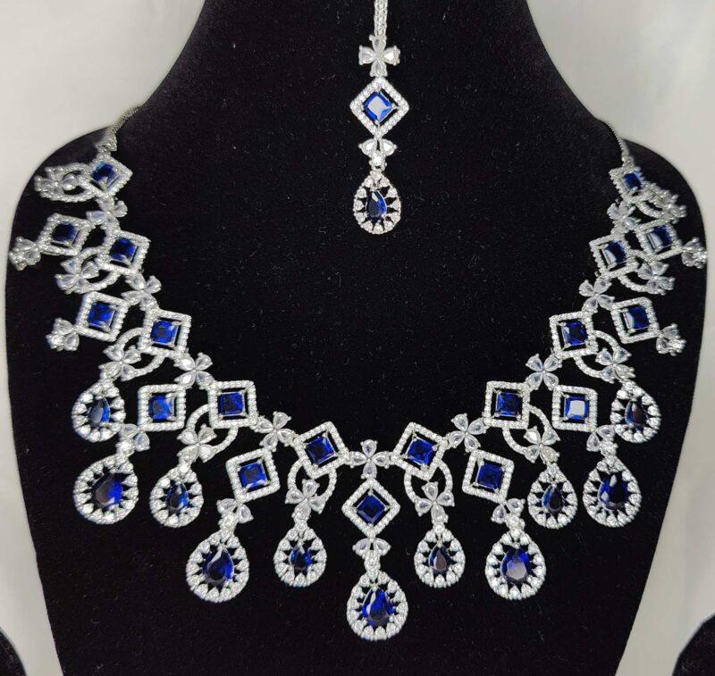 American Diamond Necklace Set Blue