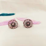 American Diamond Light- Pink Mini Stone Studded Earrings Black Polish