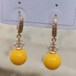 Zirconia Stone Yellow Pearl Drop Earrings