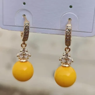 Zirconia Stone Yellow Pearl Drop Earrings