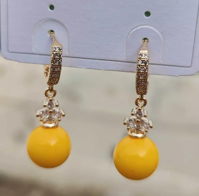 Zirconia Stone Yellow Pearl Drop Earrings