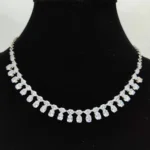 Rhodium-Plated Stone-Studded Necklace & Earrings Set