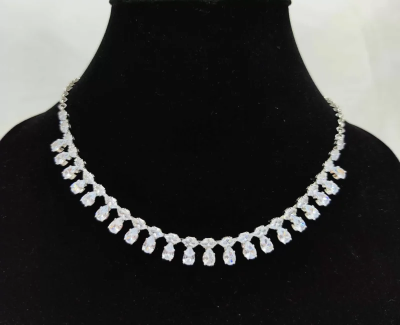 Rhodium-Plated Stone-Studded Necklace & Earrings Set