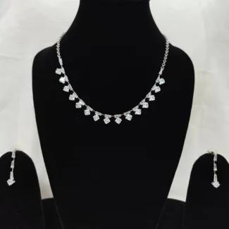 Rhodium-Plated Stone-Studded Necklace & Earrings Set