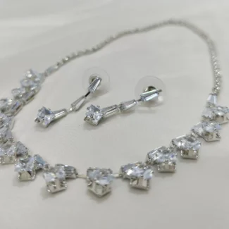 Rhodium-Plated Stone-Studded Necklace & Earrings Set