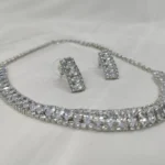 Rhodium-Plated Stone-Studded Necklace & Earrings Set