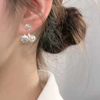 Korean AD Pearl Unique Stud Earrings