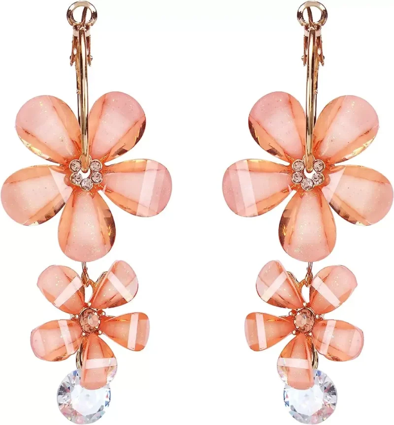 Gold Plated and Crystal Flowers Earrings