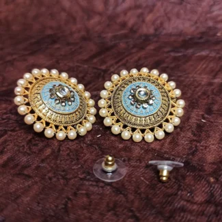 Stud earrings with stone & beads