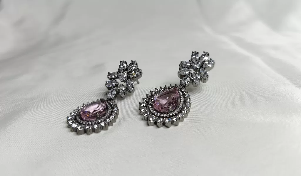 Pink Ruby Zircon Earrings by Kalakriti Gallery