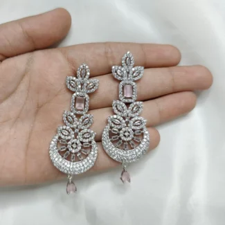 Voguish Pink American Diamond Earrings by Kalakriti Gallery