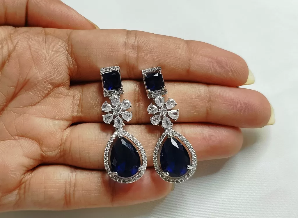 Blue American Diamond Drop Earrings